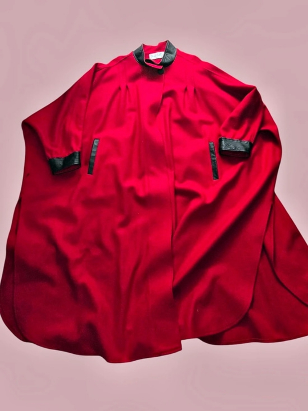 Red Cape with Leather-Trim Details